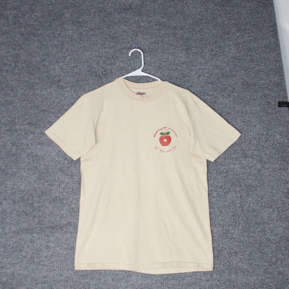 Vintage‎ Hanes Beefy-T T-Shirt Mens L Cream Applegate Personnel Sunnyvale USA